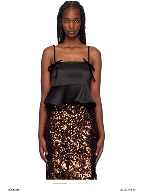 NWOT GANNI peplum-hem cropped satin top